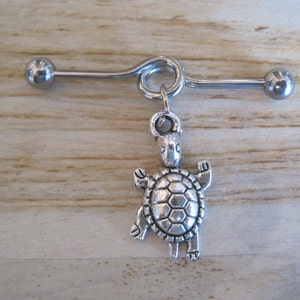 Industrial Barbell - Silver Turtle Industrial Barbell - Industrial Piercing -  Body Jewelry - Earring
