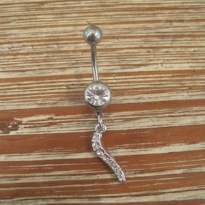 Anillo del ombligo - Joyería del cuerpo - Colgante de diamantes falsos de plata con anillo del ombligo de piedra gema transparente
