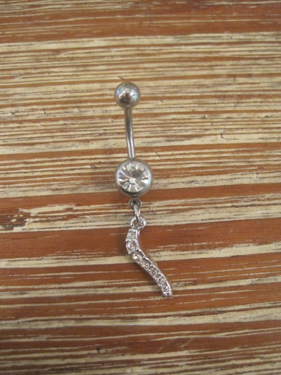 Belly Button Ring Body Jewelry Silver Faux Diamond Dangle Etsy