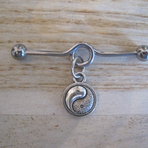 Industrial Barbell - Silver Yin Yang Industrial Barbell - Industrial Piercing - Body Jewelry - Earring