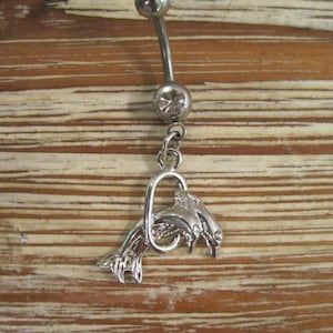Belly Button Ring - Body Jewelry -  Silver Jumping Dolphins Belly Ring - Dolphins Jumping Through Hoop Belly Button Ring