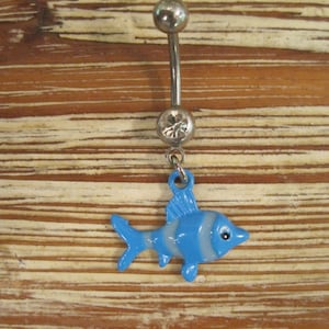 Bauchnabel Ring - Körper Schmuck - Blauer Fisch w / Edelstein Bauch Ring
