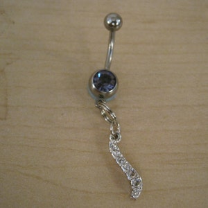 Anillo del ombligo - Joyería del cuerpo - Colgante de diamantes falsos de plata con anillo del ombligo de piedras preciosas de color púrpura claro