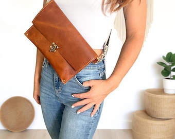 Genuine leather crossbody Bag Handmade Leather Messenger Bag Rustic Leather Sling Bag Vintage Buffalo Leather Fanny Pack Bag  Gift For Her