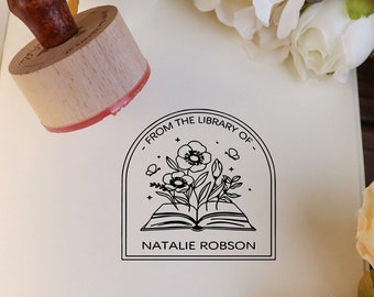 Book Stamp , Library Stamp , personalized book stamp , custom book stamp , Personalized flower Book stamp,Best Gift,Mother's Day gift