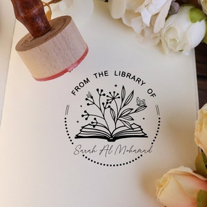 From the library of stamp| ex libris stamp | Library Stamp | personalized book stamp | custom book stamp | Personalized flower Book stamp