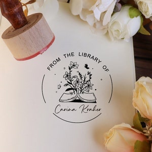 Custom From The Library Of Book Stamp, Personalized Book Stamp, Script, Trendy, Modern, Floral, This Book Belongs To, Ex Libris Teacher Gift