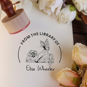 Custom From The Library Of Book Stamp, Personalized Book Stamp, Script, Trendy, Modern, Floral, This Book Belongs To, Ex Libris Teacher Gift