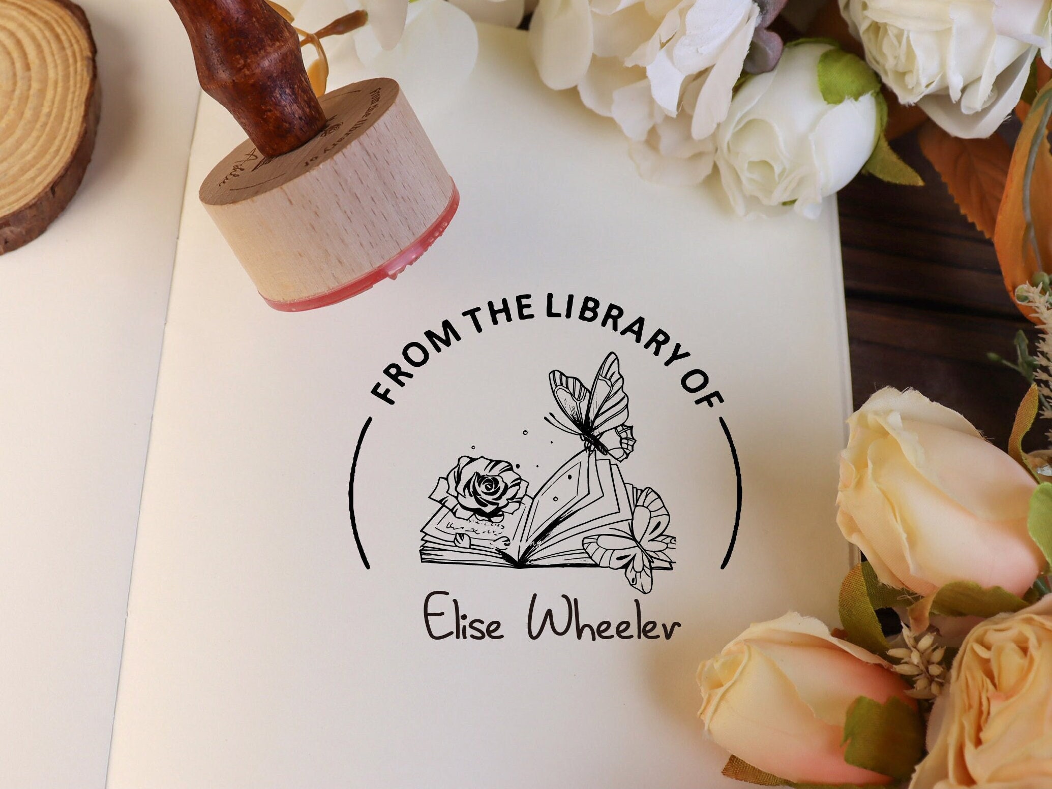 Custom From The Library Of Book Stamp, Personalized Book Stamp, Script, Trendy, Modern, Floral, This Book Belongs To, Ex Libris Teacher Gift