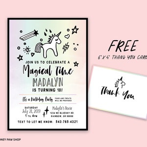 Rainbow Pastel Unicorn Invitation, Unicorn Birthday Invitation, Magical Unicorn Party. Printable Personalized Digital Invitation