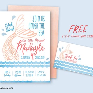 Meerjungfrau Einladung. Korallen Meerjungfrau Einladung. Pool Party Einladung. Unter dem Meer Party. Druckbare personalisierte digitale Einladung