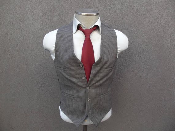 1970s Vintage Waistcoat / Gray Pinstripe Vest / Wo