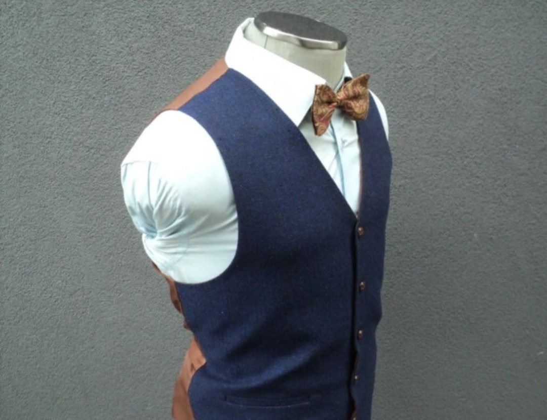 Gilet da uomo in lana a spina di pesce blu navy - Italia