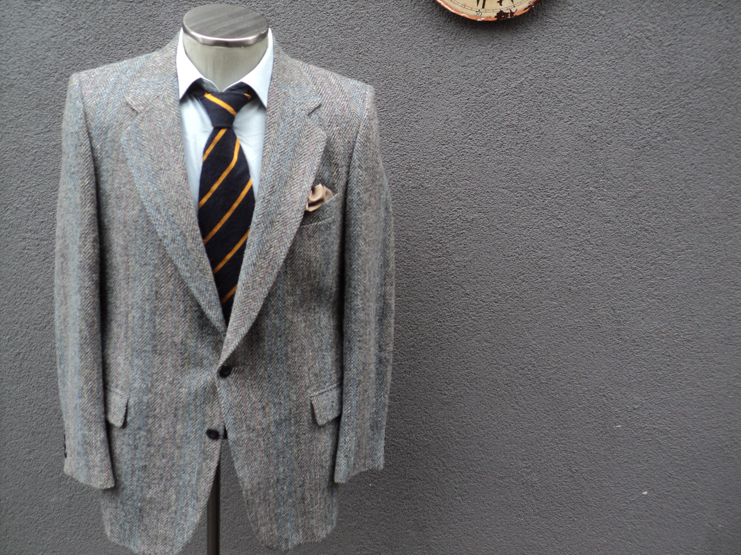 1980s HARRIS TWEED Suit Jacket / Herringbone Tweed Jacket 40