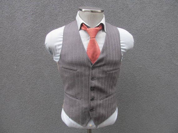 1960s Striped Vest / Wool Waistcoat / Gray Striped