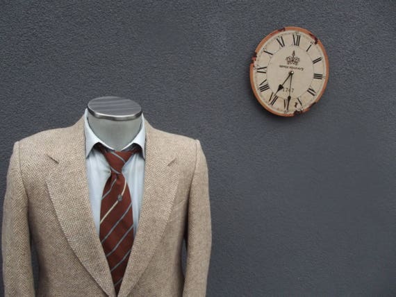 1980s Vintage Tweed Jacket / Herringbone Tweed Bla