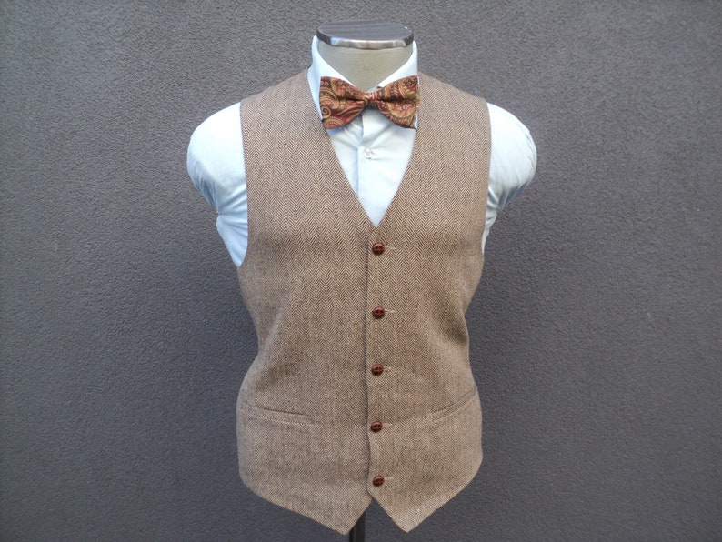 Mens Herringbone Vest Brown Waistcoat Formal Waist Coat for Etsy