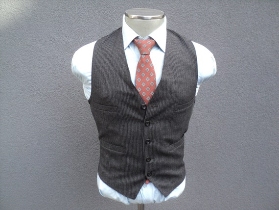 1980s Suit Vest / Gray Striped Vest / Wool Waistco