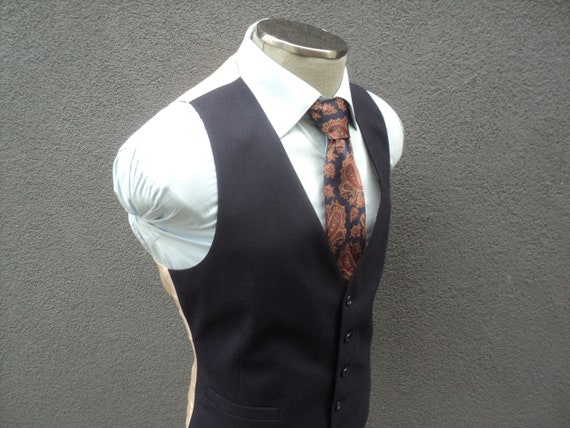 Vintage Navy Blue Vest / Navy Waist Coat / Wool Wa