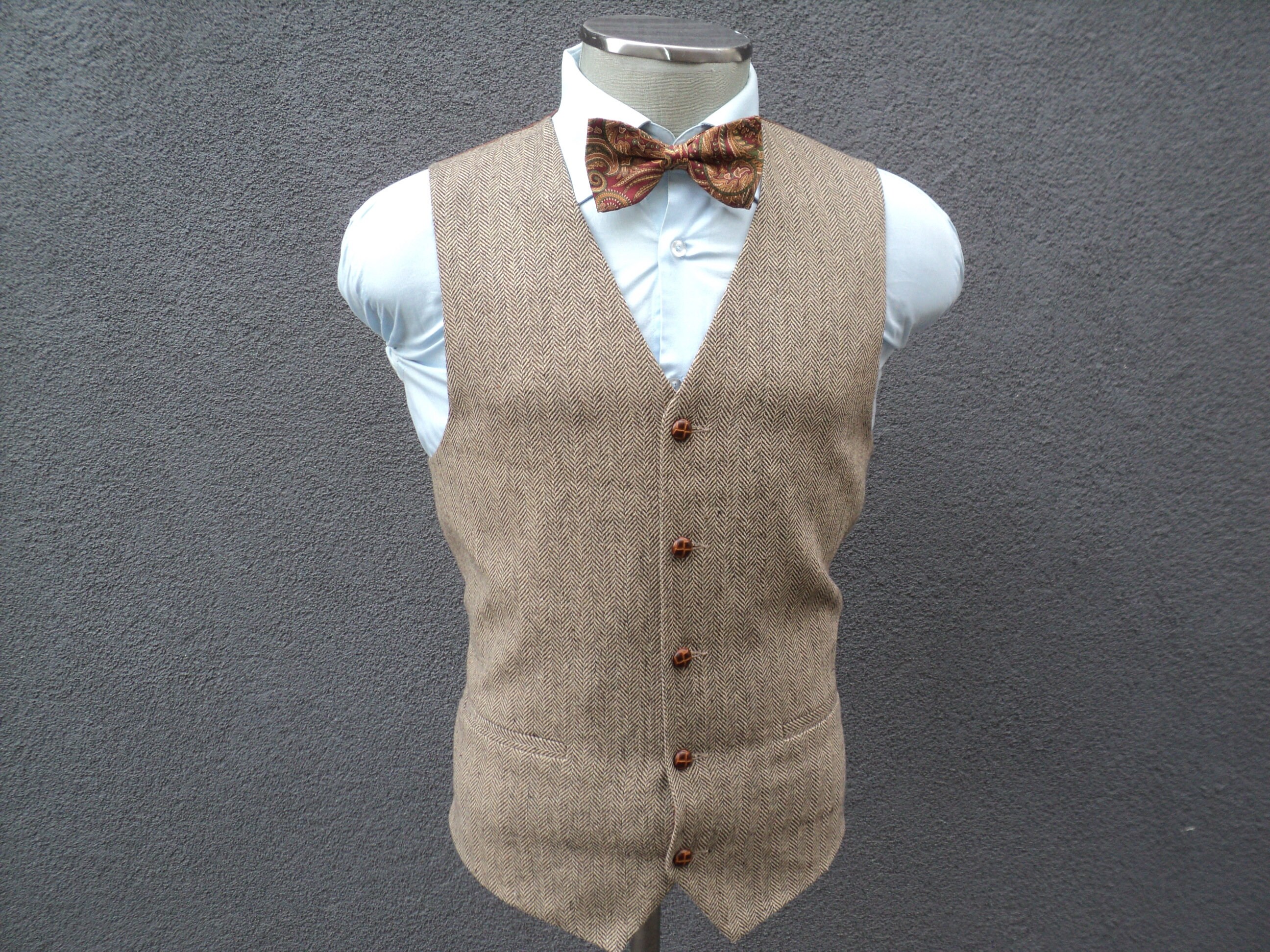 Mens Herringbone Vest Mens Waistcoat Size Large Lrg L Etsy