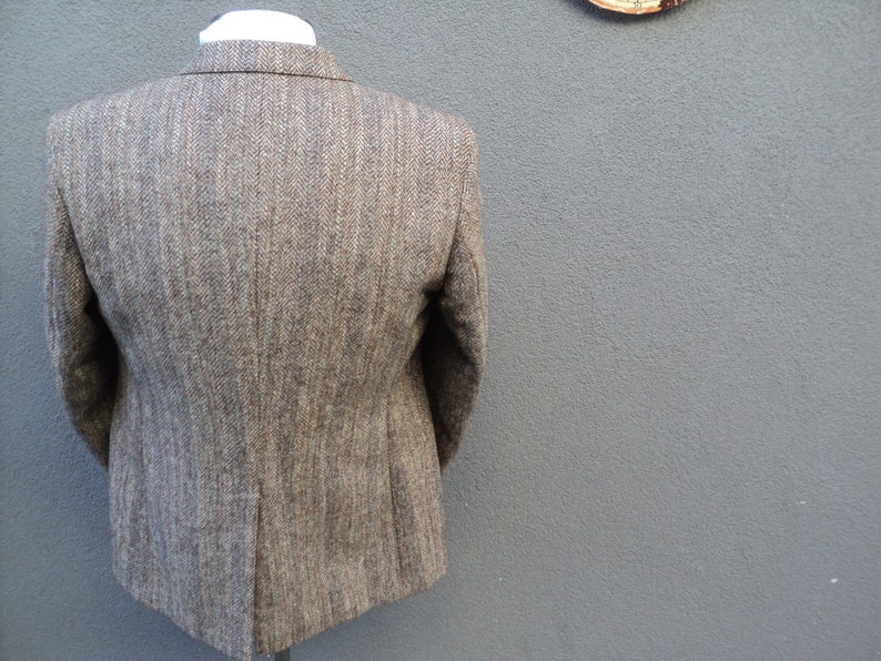 1980s HARRIS TWEED Jacket Vintage Scottish Wool Sport Coat Brown Herringbone Harris Tweed Blazer Size 42 Regular Large Lrg L