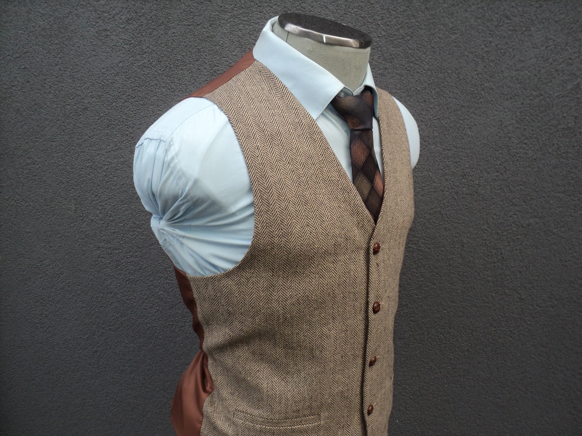 Mens Herringbone Vest Brown Waistcoat Formal Waist Coat for Etsy