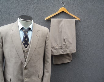 1960s Pinstripe Suit, Mens Three Piece Suit, 60s Vintage Brown Striped Suit, 3 Piece Suit Size 42 Regular, Large Lrg, Men Suit, VTG