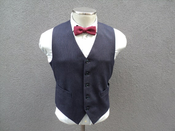 1970s Navy Striped Vest / Wool Vest / Wool Waistco