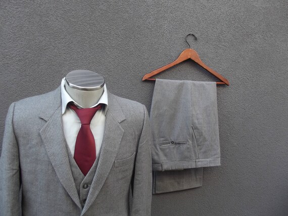 1960s Three Piece Suit / Striped Suit / Mens Suit