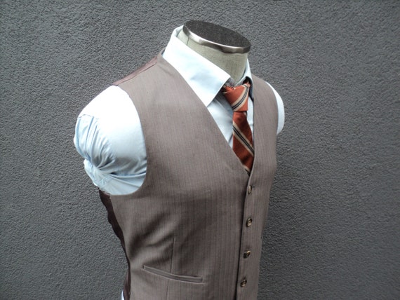 1980s Muted Striped Vest / Wool Waistcoat Size 40