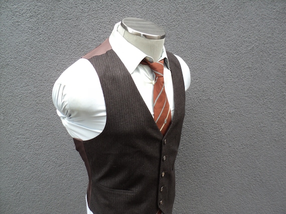 1980s Brown Pinstripe Vest / 80s Vintage Pinstripe