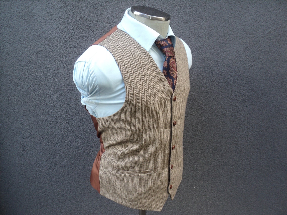Mens Herringbone Vest Brown Waistcoat Formal Waist Coat for Etsy