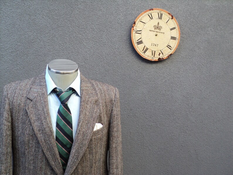 1980s HARRIS TWEED Jacket Vintage Scottish Wool Sport Coat Brown Herringbone Harris Tweed Blazer Size 42 Regular Large Lrg L