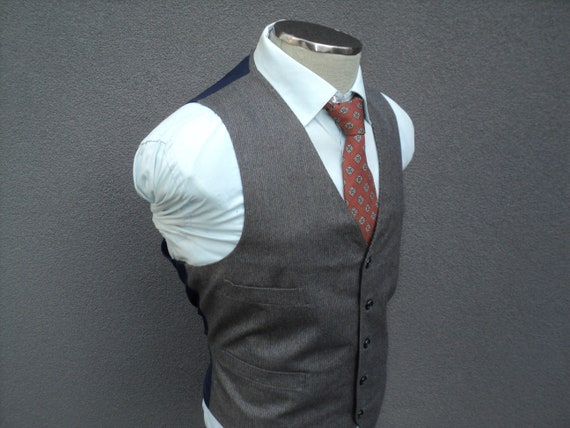 1970s Vintage Wool Pinstripe Gray Vest / Wool Wais