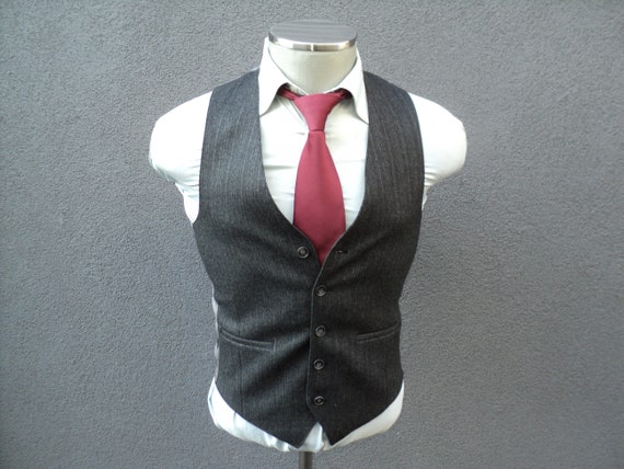 1980s Striped Vest / Wool Waistcoat / Wedding / Si