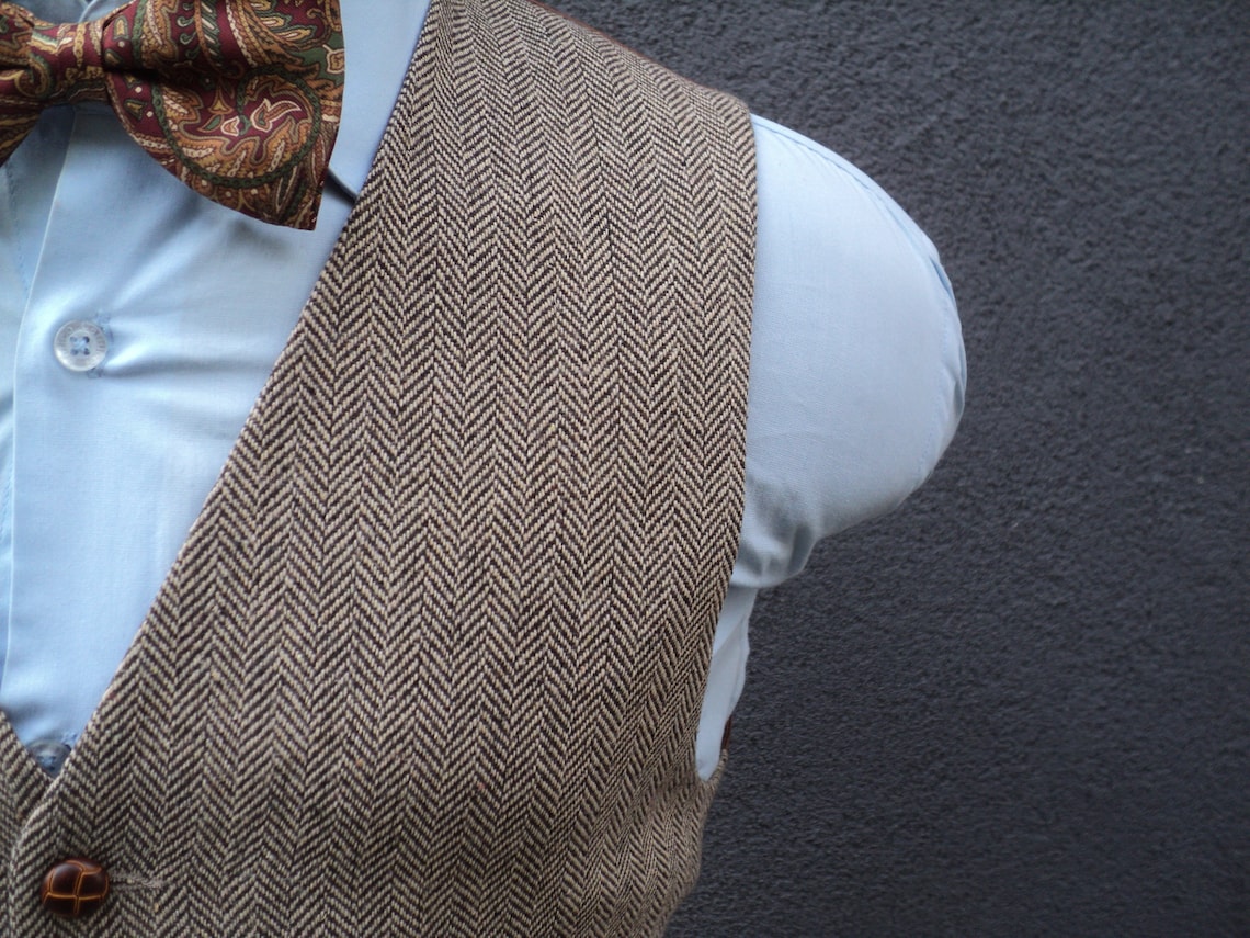 Mens Herringbone Vest Brown Waistcoat Formal Waist Coat for Etsy