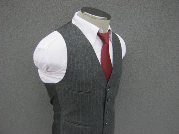 1960s Wool Pinstripe Vest / Waistcoat / Wedding /