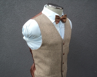 Mens Herringbone Vest, Brown Waistcoat, Formal, Waist Coat for Men, Wedding Vest, Mens Vest, Groom Vest, Grooms Men Vest, Groomsmen Vest