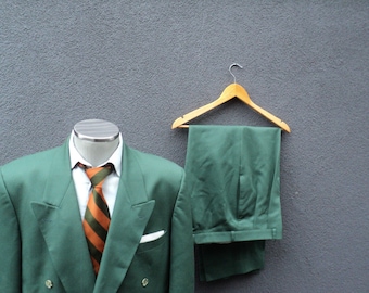 Vintage Two Piece Double Breasted Suit / Men Suit Size 44 Large Lrg / 2 Piece Double-Breasted Green Suit / St Patricks Day / Made in Canada