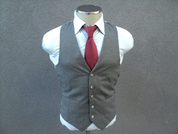 1980s Mens Vest, Pinstripe Waistcoat, Striped Gray