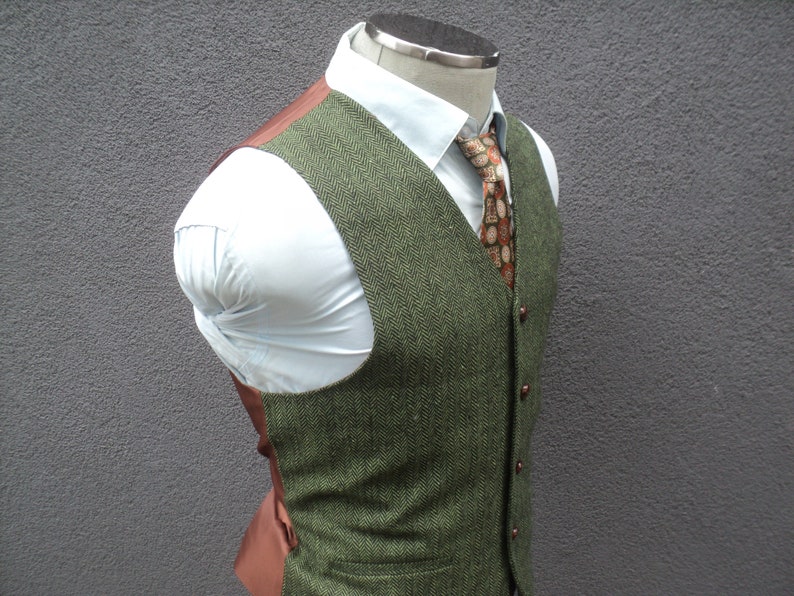 Mens Herringbone Vest Olive Green Waistcoat Formal Waist Etsy