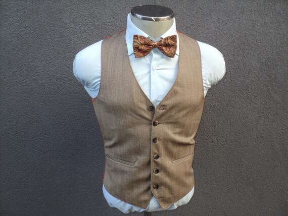 1950s Striped Vest, Mens Waistcoat Size 36 Small,