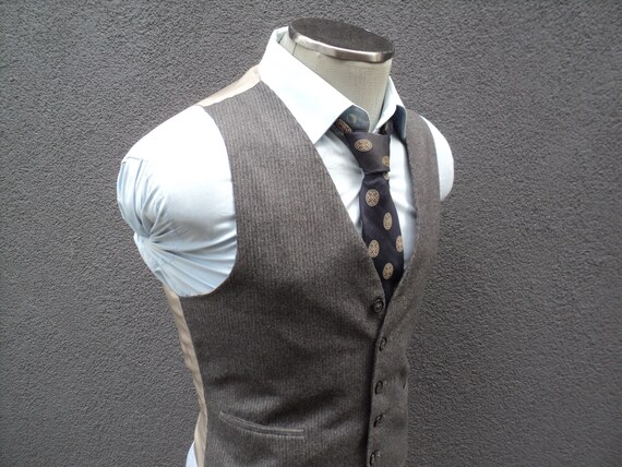 1980s Mens Vest, Pinstripe Waistcoat, Striped Gray