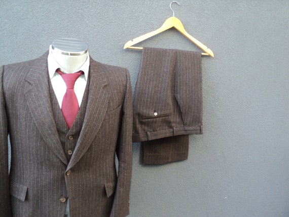 Vintage Pinstripe Suit Mens Three Piece 