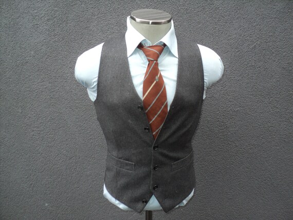 1980s Striped Vest / Wool Waistcoat Size 36 Small