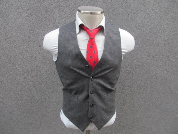 1980s Suit Vest / Gray Striped Vest / Wool Waistco