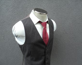 1980s Mens Vest / Gray Pinstripe Waistcoat / Wool Vest / 80s Vintage Striped Waistcoat / Wool Waistcoat Size 38 Medium / Med / M