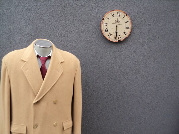 Vintage Camel Overcoat Mens Double Breasted Overcoat 44r Etsy