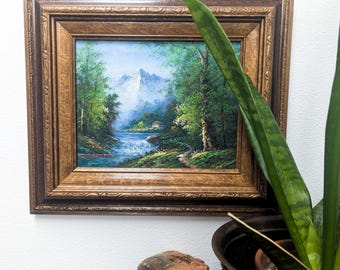 Signed Original Painting, Forest Cabin Landscape