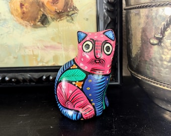Mexican Folk Art Talavera Ceramic Alebrije Cat Figurine